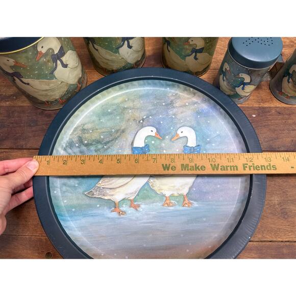 Winter Geese Vintage 80's Nesting Tins Canisters. Tray . & Salt & Pepper Shakers - Picture 3 of 16